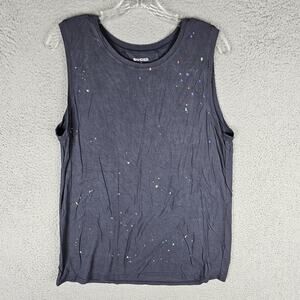 Bandier Splits59 Tank Womens Large Black Splatter Stretch‎ Round Neck Pullover